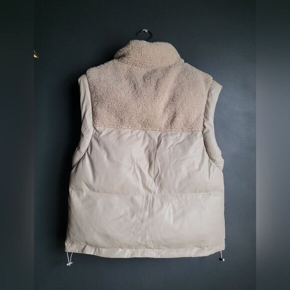 Everest Taupe Mock Neck Sherpa Faux Leather Polyester Filled Puffer Vest Sz S - Picture 2 of 10